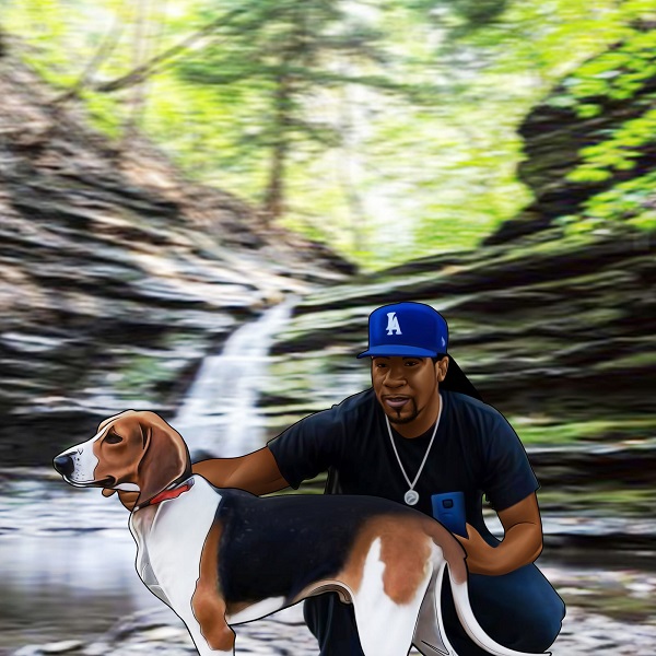 A man riding on the back of a dog.